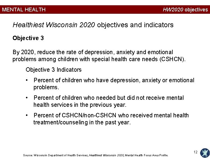 MENTAL HEALTH HW 2020 objectives Healthiest Wisconsin 2020 objectives and indicators Objective 3 By