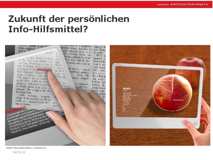 Lehrbuch WIRTSCHAFTSINFORMATIK Zukunft der persönlichen Info-Hilfsmittel? Quelle: http: //petitinvention. wordpress. com SEITE 33 33