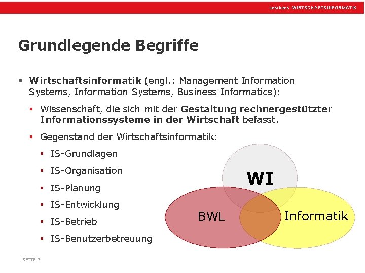 Lehrbuch WIRTSCHAFTSINFORMATIK Grundlegende Begriffe § Wirtschaftsinformatik (engl. : Management Information Systems, Business Informatics): §