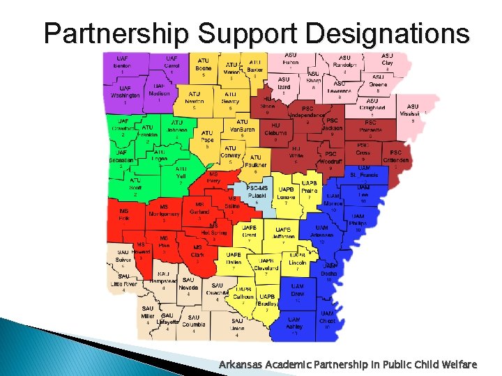 Partnership Support Designations Arkansas Academic Partnership in Public Child Welfare 