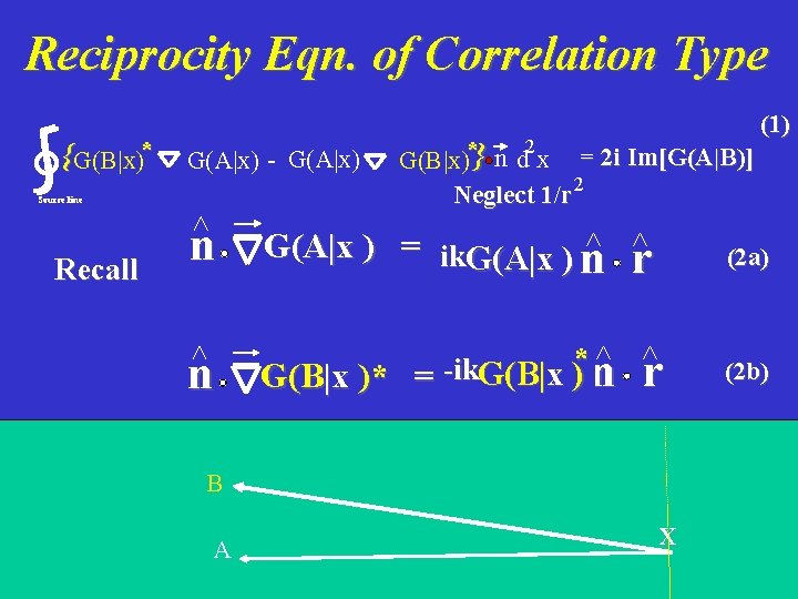 Reciprocity Eqn. of Correlation Type { G(B|x)* G(A|x) - G(A|x) Source line Recall (1)