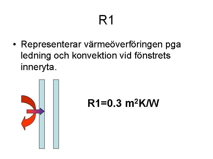 R 1 • Representerar värmeöverföringen pga ledning och konvektion vid fönstrets inneryta. R 1=0.