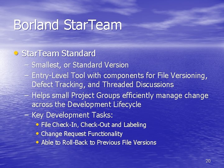 Borland Star. Team • Star. Team Standard – Smallest, or Standard Version – Entry-Level