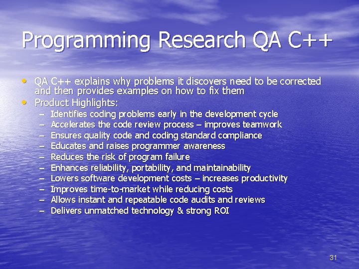 Programming Research QA C++ • QA C++ explains why problems it discovers need to Programming Research QA C++ • QA C++ explains why problems it discovers need to