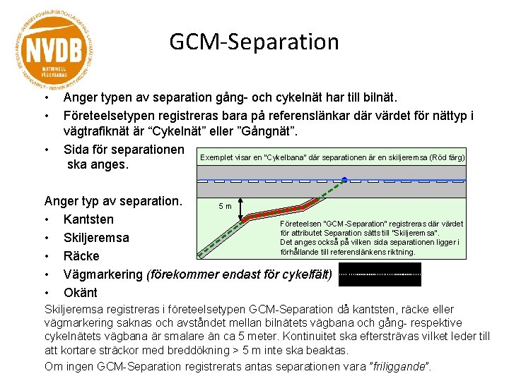 GCM-Separation • • • Anger typen av separation gång- och cykelnät har till bilnät.