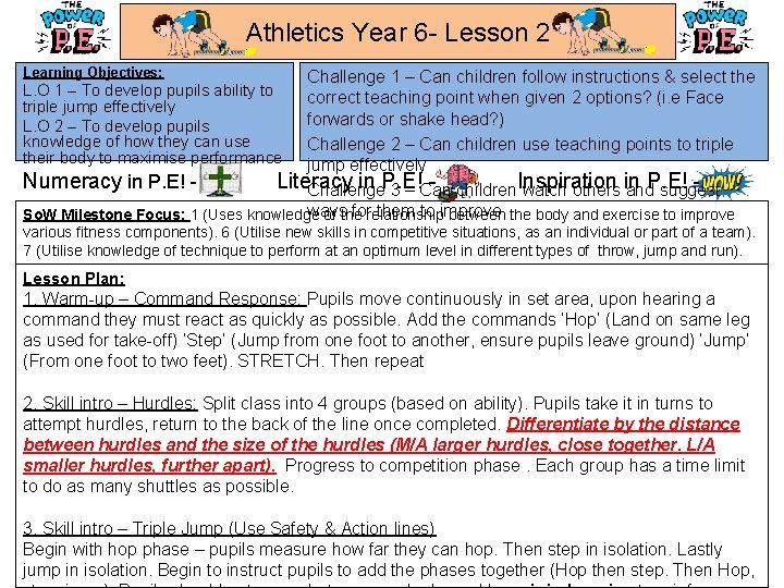 Athletics Year 6 - Lesson 2 Learning Objectives: Challenge 1 – Can children follow