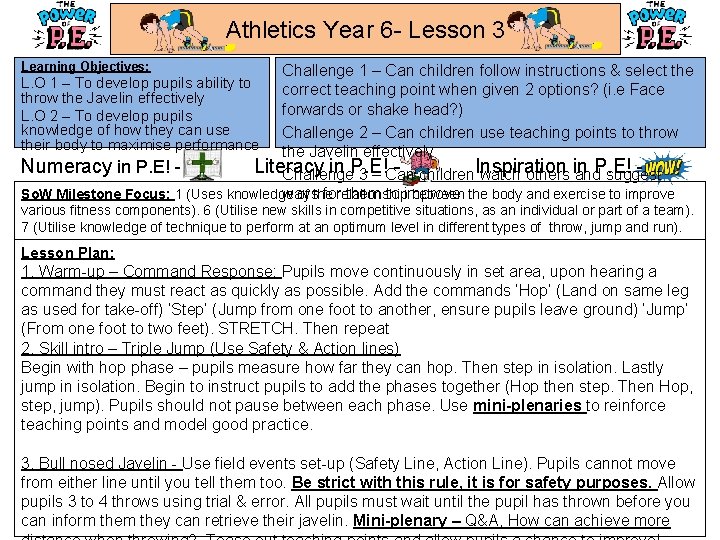 Athletics Year 6 - Lesson 3 Learning Objectives: Challenge 1 – Can children follow