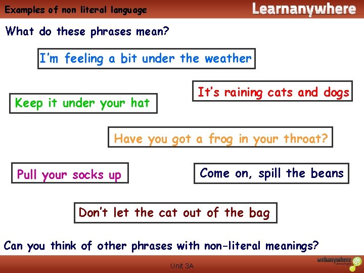 Examples of non literal language What do these phrases mean? I’m feeling a bit