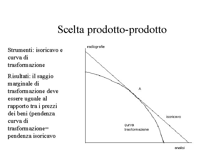 Scelta prodotto-prodotto Strumenti: isoricavo e curva di trasformazione Risultati: il saggio marginale di trasformazione