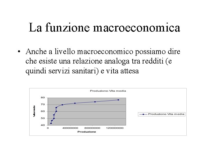 La funzione macroeconomica • Anche a livello macroeconomico possiamo dire che esiste una relazione