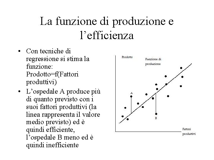 La funzione di produzione e l’efficienza • Con tecniche di regressione si stima la