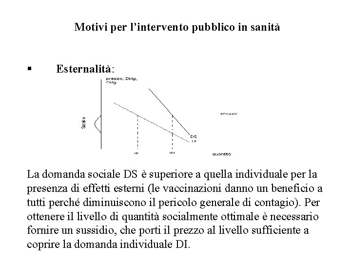 Motivi per l’intervento pubblico in sanità § Esternalità: La domanda sociale DS è superiore