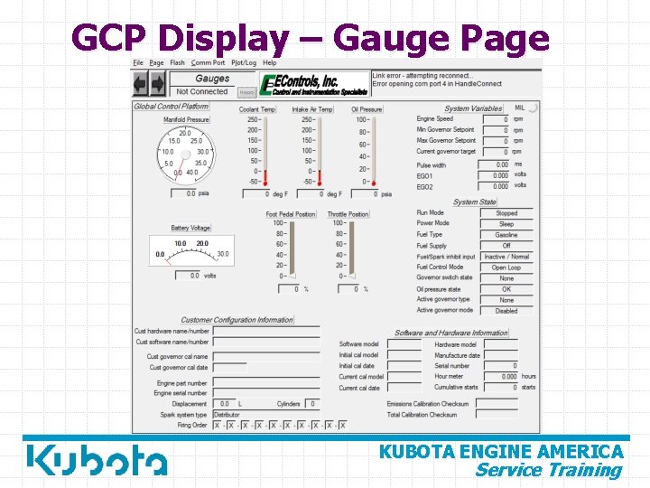 GCP Display – Gauge Page KUBOTA ENGINE AMERICA Service Training 