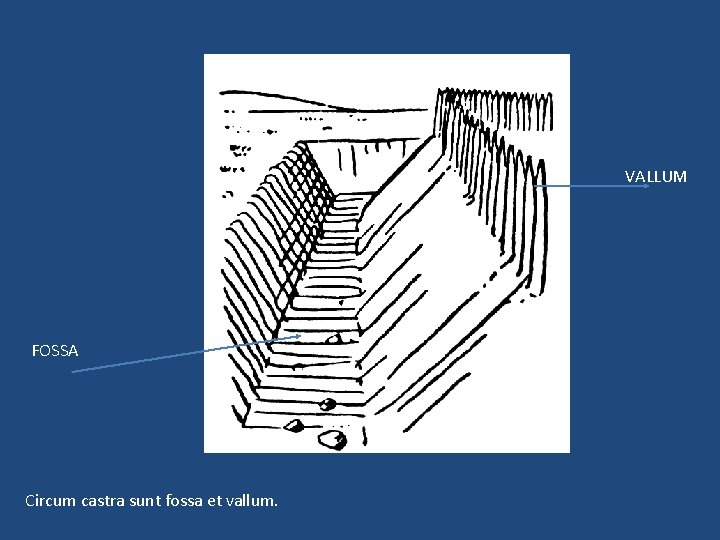 VALLUM FOSSA Circum castra sunt fossa et vallum. 