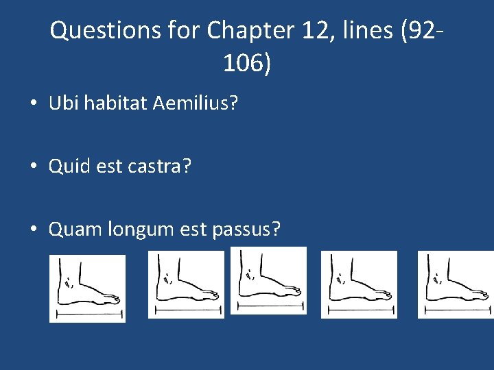 Questions for Chapter 12, lines (92106) • Ubi habitat Aemilius? • Quid est castra?