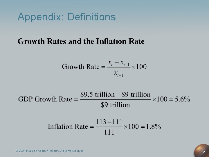 Appendix: Definitions Growth Rates and the Inflation Rate © 2004 Pearson Addison-Wesley. All rights