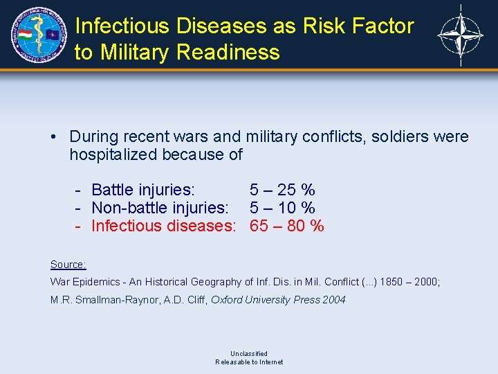 Infectious Diseases as Risk Factor to Military Readiness • During recent wars and military