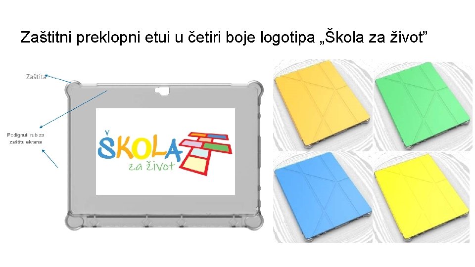 Zaštitni preklopni etui u četiri boje logotipa „Škola za život” 