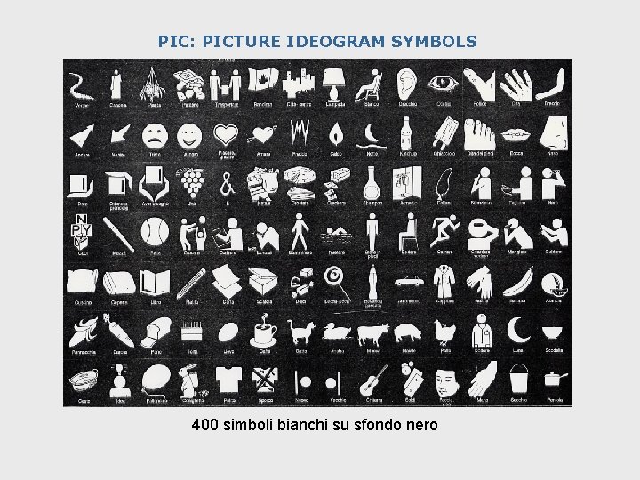 PIC: PICTURE IDEOGRAM SYMBOLS 400 simboli bianchi su sfondo nero 