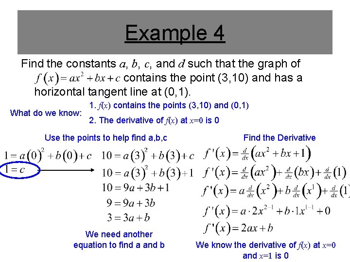 Example 4 Find the constants a, b, c, and d such that the graph Example 4 Find the constants a, b, c, and d such that the graph