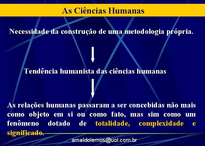 As Ciências Humanas Necessidade da construção de uma metodologia própria. Tendência humanista das ciências