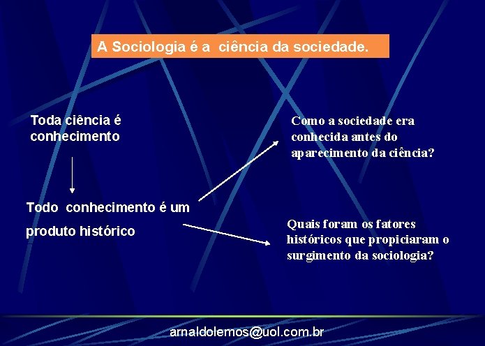 A Sociologia é a ciência da sociedade. Toda ciência é conhecimento Como a sociedade