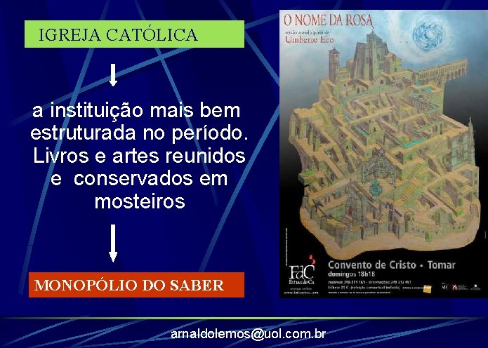 IGREJA CATÓLICA a instituição mais bem estruturada no período. Livros e artes reunidos e