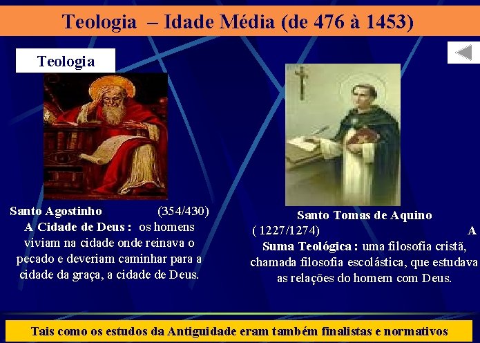 Teologia – Idade Média (de 476 à 1453) Teologia Santo Agostinho (354/430) A Cidade