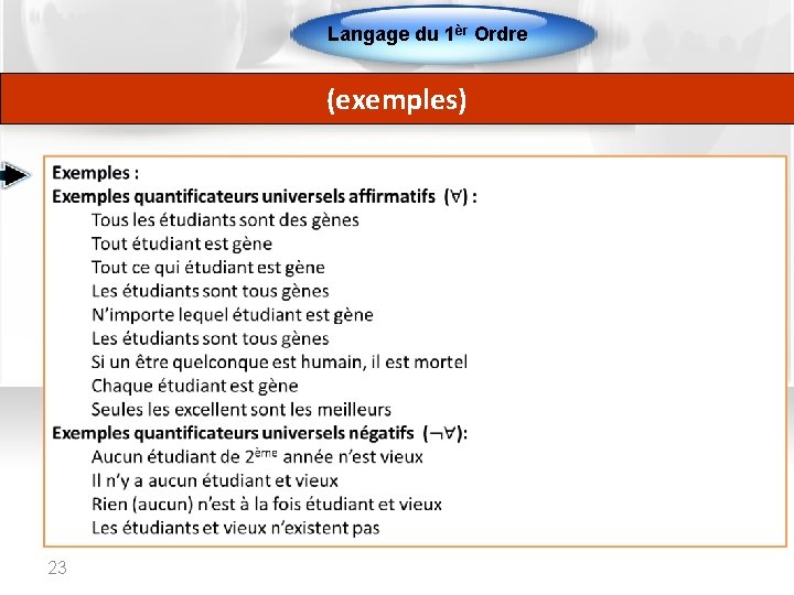 Langage du 1èr Ordre (exemples) 23 