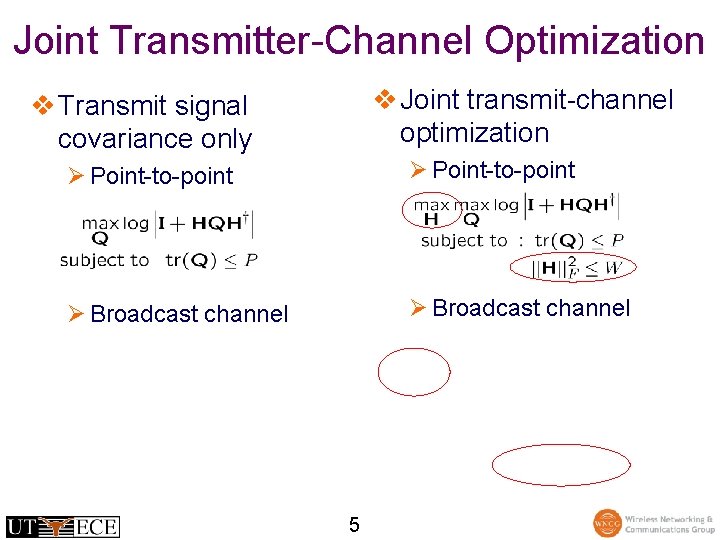 Joint Transmitter-Channel Optimization v Joint transmit-channel optimization v Transmit signal covariance only Ø Point-to-point