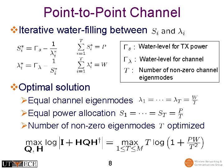 Point-to-Point Channel v. Iterative water-filling between Water-level for TX power Water-level for channel Number