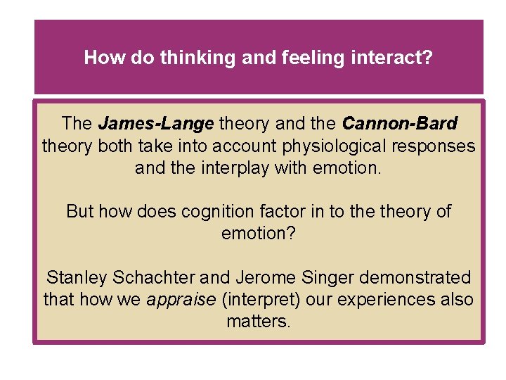 How do thinking and feeling interact? The James-Lange theory and the Cannon-Bard theory both