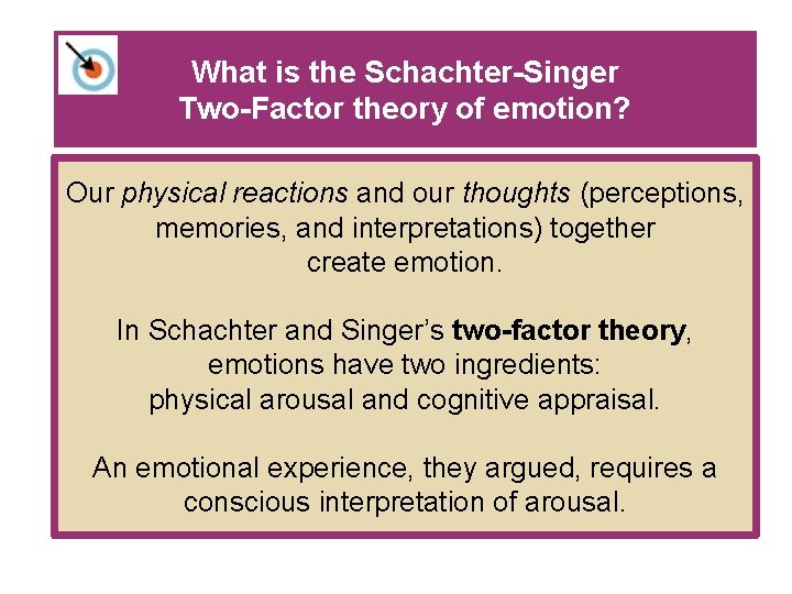 What is the Schachter-Singer Two-Factor theory of emotion? Our physical reactions and our thoughts