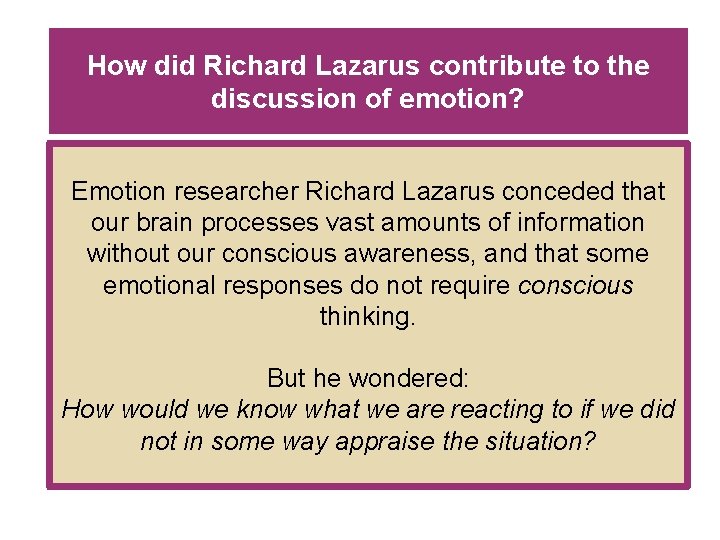 How did Richard Lazarus contribute to the discussion of emotion? Emotion researcher Richard Lazarus