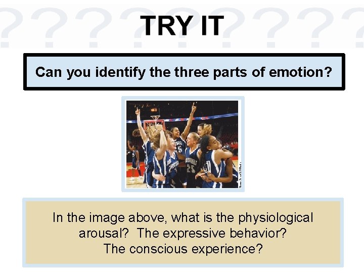 Can you identify the three parts of emotion? In the image above, what is
