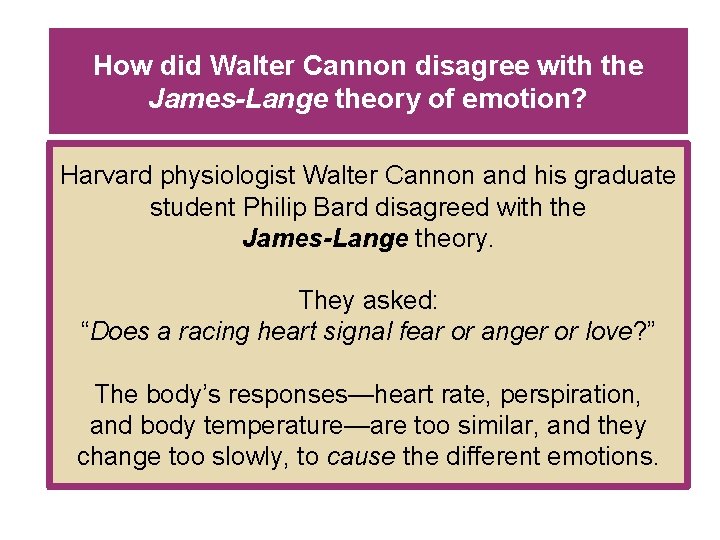 How did Walter Cannon disagree with the James-Lange theory of emotion? Harvard physiologist Walter