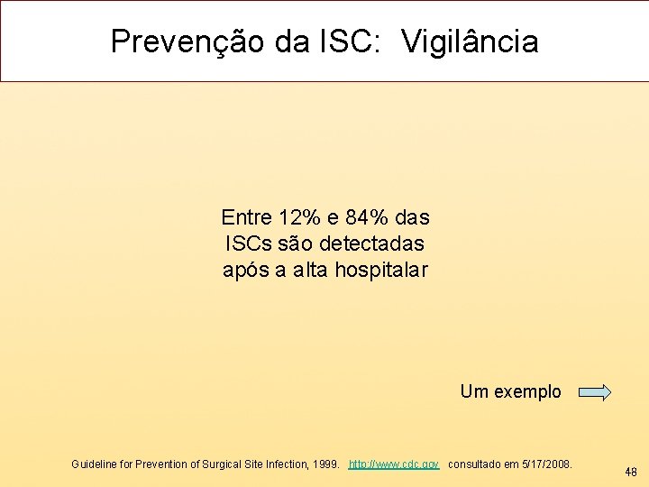 Prevenção da ISC: Vigilância Entre 12% e 84% das ISCs são detectadas após a