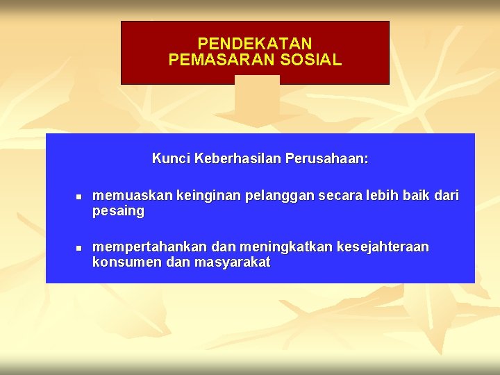 PENDEKATAN PEMASARAN SOSIAL Kunci Keberhasilan Perusahaan: n n memuaskan keinginan pelanggan secara lebih baik