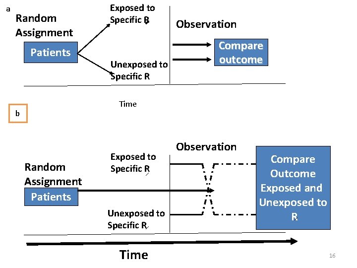 a Random Assignment Patients Exposed to Specific R Unexposed to Specific R Observation Compare