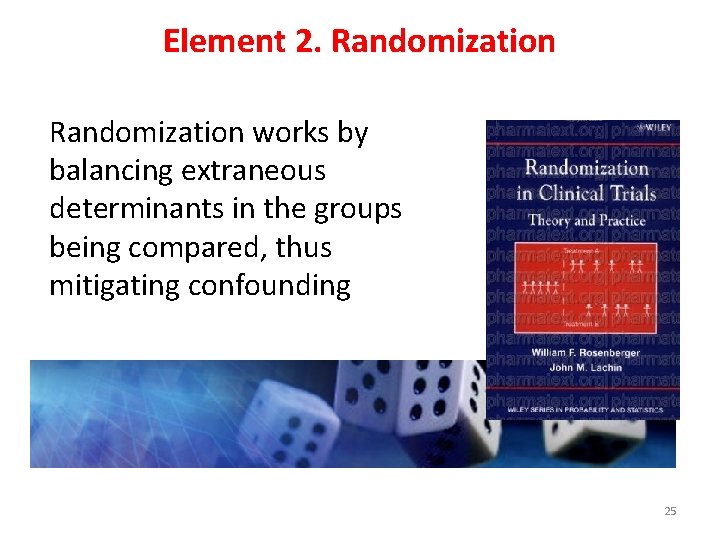 Element 2. Randomization works by balancing extraneous determinants in the groups being compared, thus