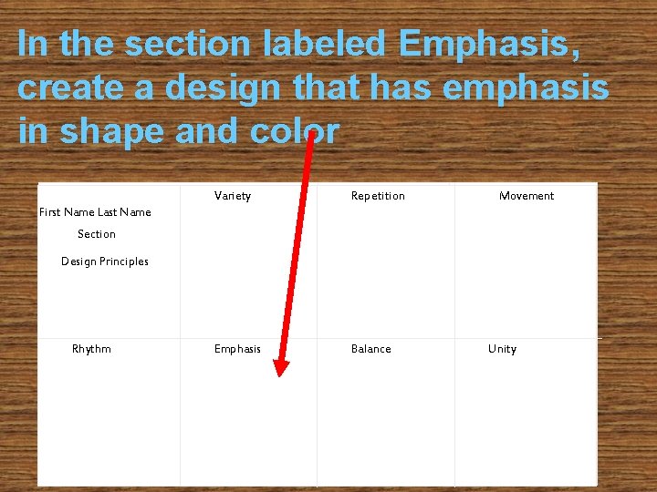 In the section labeled Emphasis, create a design that has emphasis in shape and