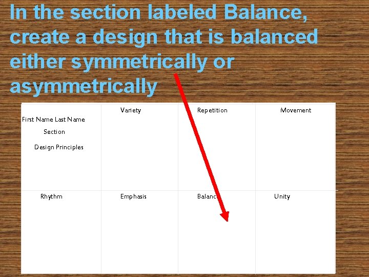 In the section labeled Balance, create a design that is balanced either symmetrically or