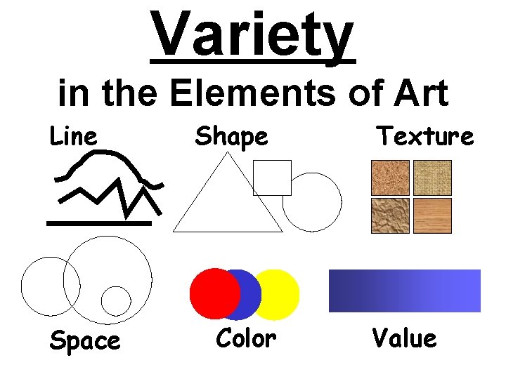 Variety in the Elements of Art Line Space Shape Color Texture Value 