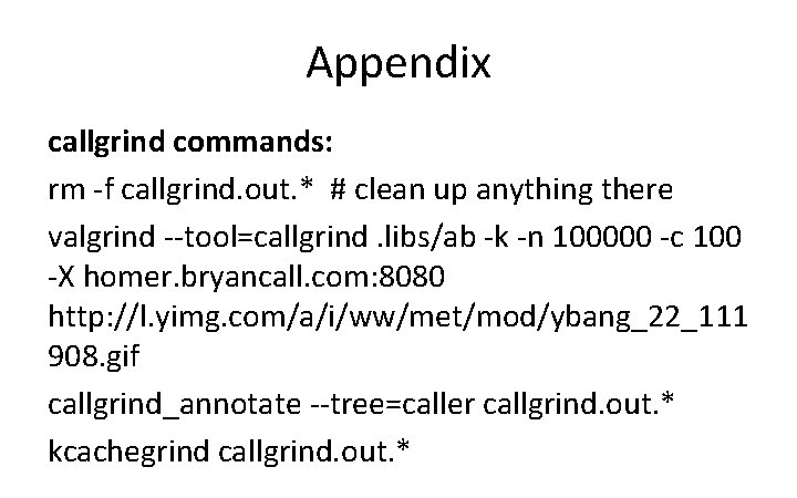 Appendix callgrind commands: rm -f callgrind. out. * # clean up anything there valgrind