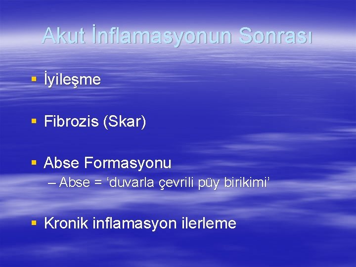 Akut İnflamasyonun Sonrası § İyileşme § Fibrozis (Skar) § Abse Formasyonu – Abse =