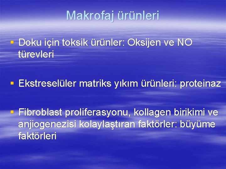 Makrofaj ürünleri § Doku için toksik ürünler: Oksijen ve NO türevleri § Ekstreselüler matriks