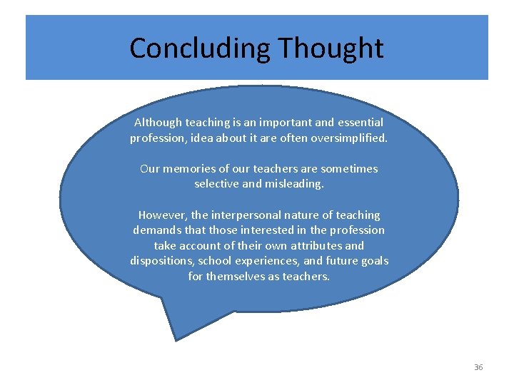 Concluding Thought Although teaching is an important and essential profession, idea about it are