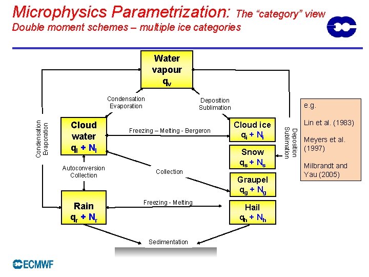 Microphysics Parametrization: The “category” view Double moment schemes – multiple ice categories Water vapour