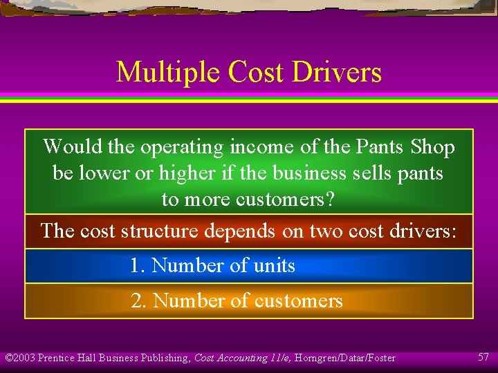 Multiple Cost Drivers Would the operating income of the Pants Shop be lower or