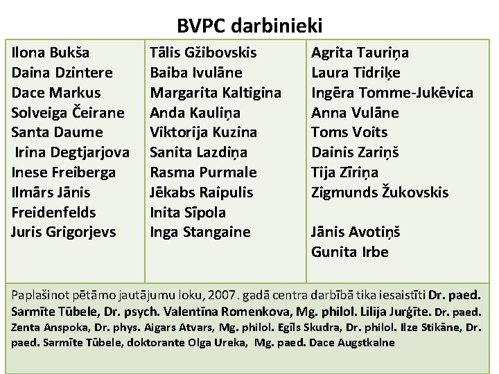 BVPC darbinieki Ilona Bukša Daina Dzintere Dace Markus Solveiga Čeirane Santa Daume Irina Degtjarjova